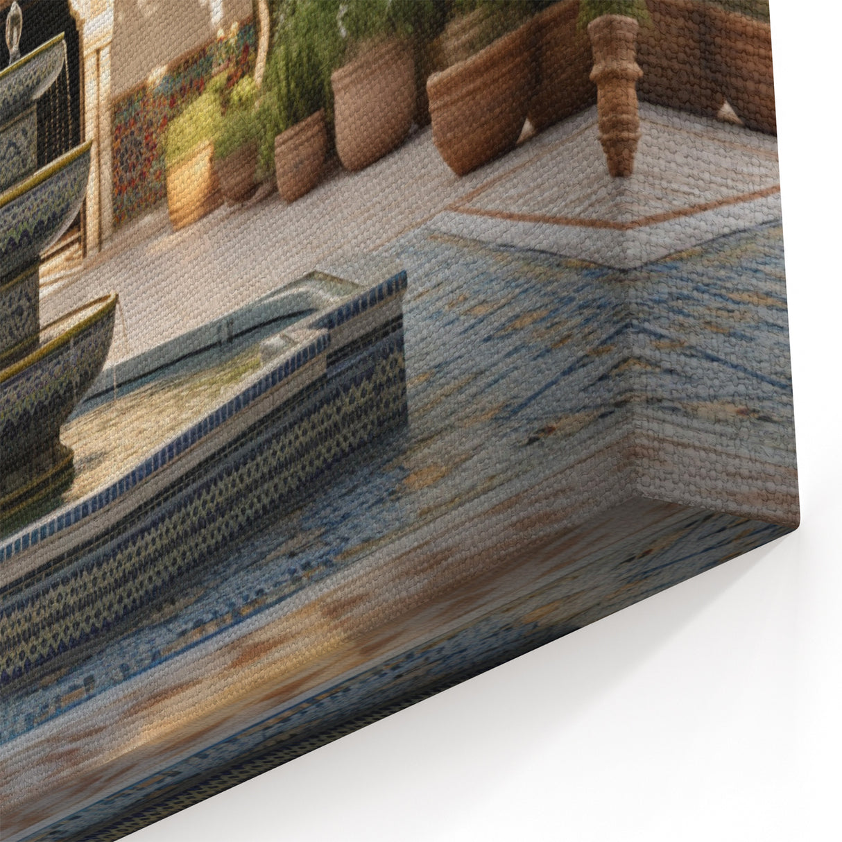 Moorish Courtyard Fountain Wall Art - Intricate Tile Canvas Print