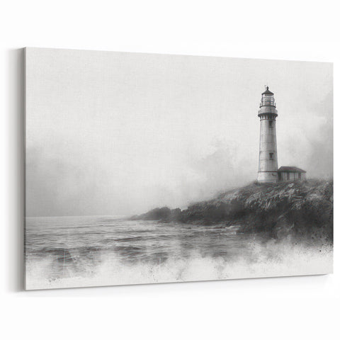 Moody Lighthouse in Fog - Coastal Wall Art Atmospheric Decor