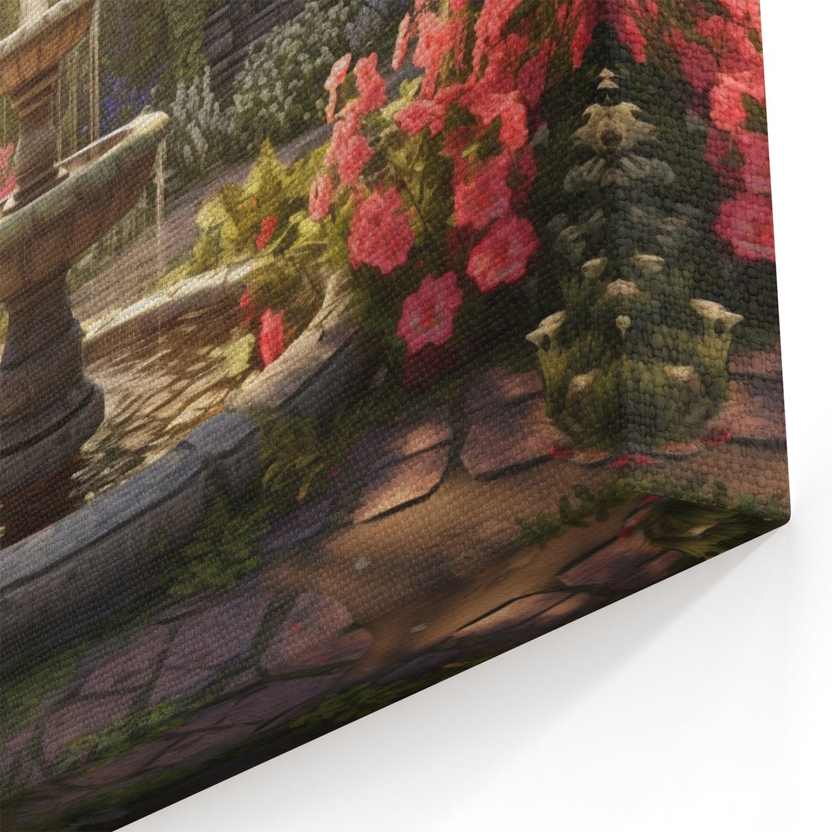 Charming Garden Fountain Wall Art - Vibrant Floral Canvas Print