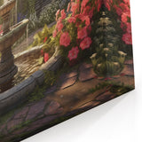 Charming Garden Fountain Wall Art - Vibrant Floral Canvas Print