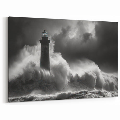 Stormy Lighthouse in Waves - Dramatic Coastal Wall Art Decor