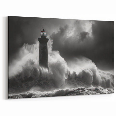 Stormy Lighthouse in Waves - Dramatic Coastal Wall Art Decor