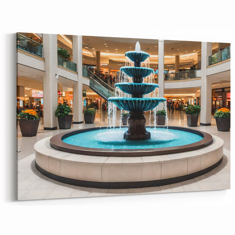 Modern Shopping Mall Fountain Wall Art - Sleek Interior Canvas Print