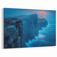 Misty Lighthouse on Cliffs - Serene Coastal Wall Art Blue Decor