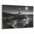 Moonlit Lighthouse on Rocks - Dramatic Coastal Wall Art Night Decor