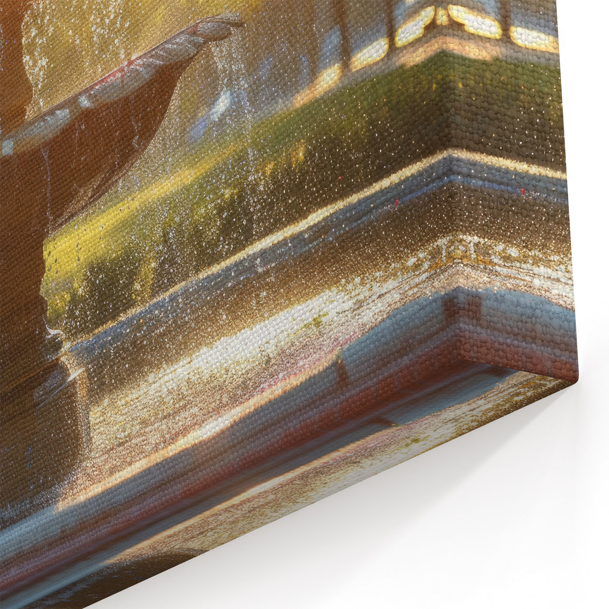 Serene Park Fountain Wall Art - Golden Morning Glow Canvas Print