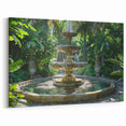 Tropical Garden Fountain Wall Art - Lush Greenery Canvas Print