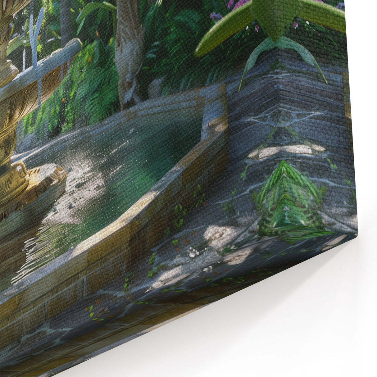 Tropical Garden Fountain Wall Art - Lush Greenery Canvas Print