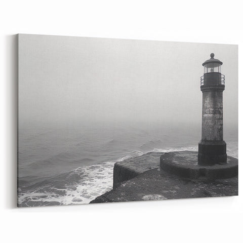 Foggy Lighthouse by the Sea - Minimalist Coastal Wall Art Decor