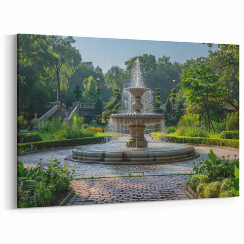 Elegant Garden Fountain Wall Art - Classical Park Canvas Print