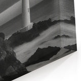Twin Lighthouses Under Moonlight - Dramatic Coastal Wall Art Decor