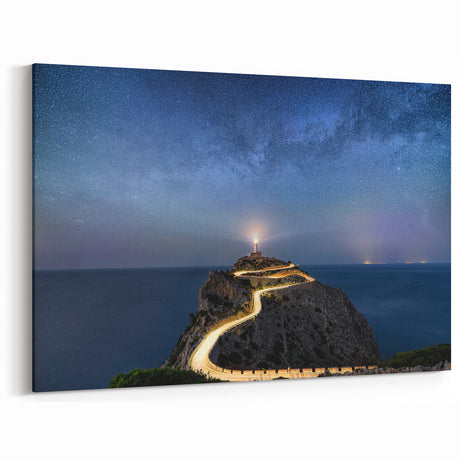 Starry Night Lighthouse Path - Captivating Coastal Wall Art Decor