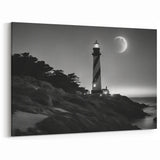 Moonlit Lighthouse with Stripes - Dramatic Coastal Wall Art Decor
