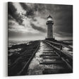 Stormy Lighthouse Walkway - Dramatic Coastal Wall Art Black and White