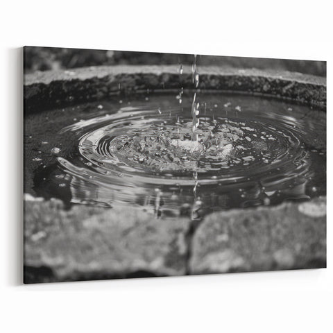 Tranquil Fountain Ripples - Elegant Black & White Fountain Wall Art