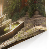 Sunlit Courtyard Fountain - Elegant Architecture Wall Art Print