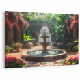 Verdant Courtyard Fountain - Lush Greenery and Floral Wall Art Print