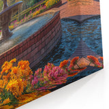 Floral Garden Fountain - Vibrant Springtime Wall Art Print