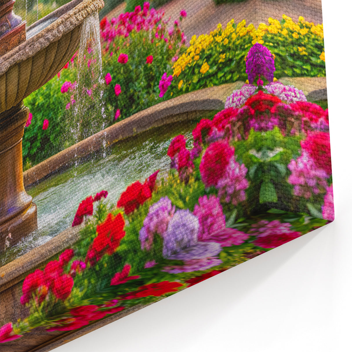 Colorful Garden Fountain - Vibrant Floral Paradise Wall Art Print