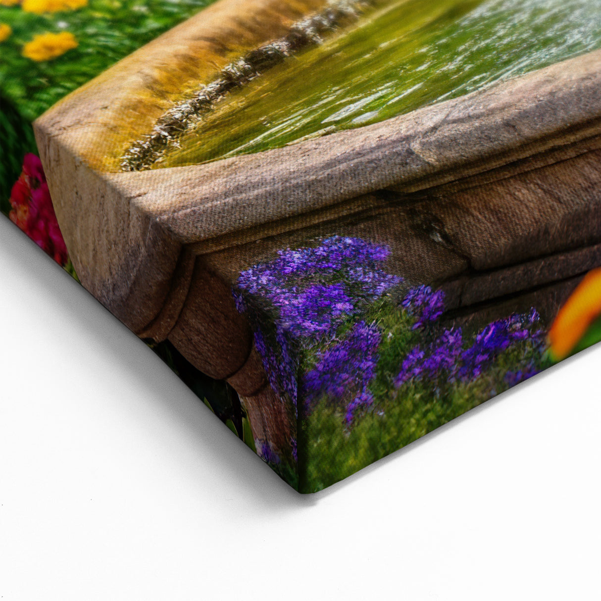 Colorful Garden Fountain - Vibrant Floral Paradise Wall Art Print