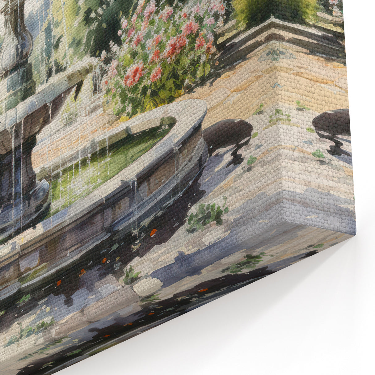 Serene Garden Fountain - Tranquil Watercolor Wall Art Print