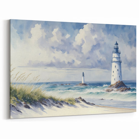 Peaceful Seaside Lighthouse Art - Coastal Nautical Canvas Print Decor