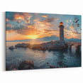 Vibrant Sunset Lighthouse Art - Coastal Scenic Canvas Print Decor
