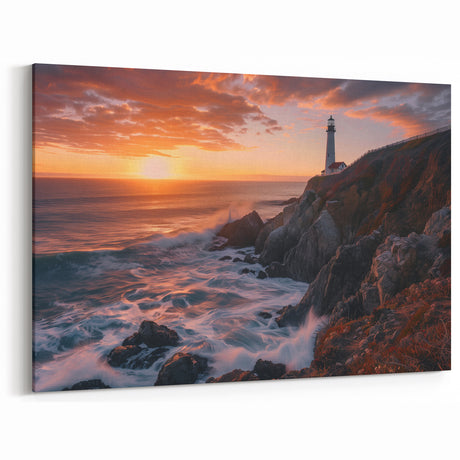 Golden Sunset Lighthouse Art - Scenic Coastal Canvas Print Decor