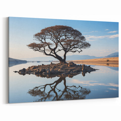 Tranquil Tree Wall Art - Serene Island Reflection - Peaceful Nature Print