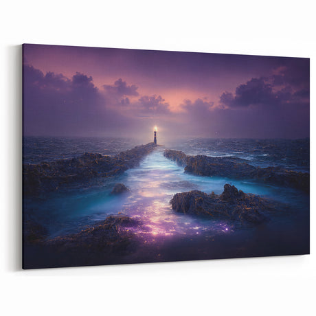 Mystical Night Lighthouse Art - Enigmatic Coastal Canvas Print Decor