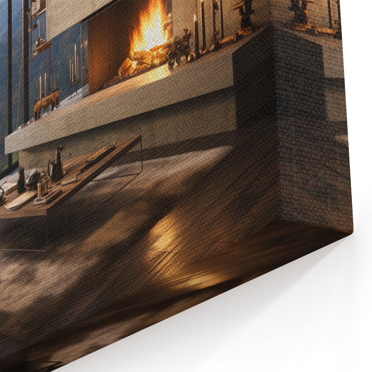 Contemporary Interior Framed Art - Cozy Fireplace Living Room Decor