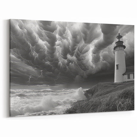 Stormy Lighthouse Art - Dramatic Coastal Canvas Print Decor