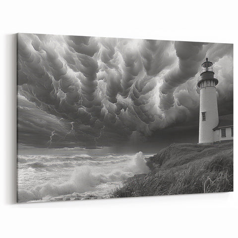 Stormy Lighthouse Art - Dramatic Coastal Canvas Print Decor