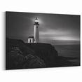 Solitary Lighthouse at Night - Coastal Black and White Canvas Art