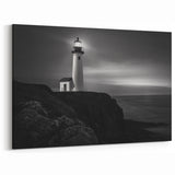 Solitary Lighthouse at Night - Coastal Black and White Canvas Art
