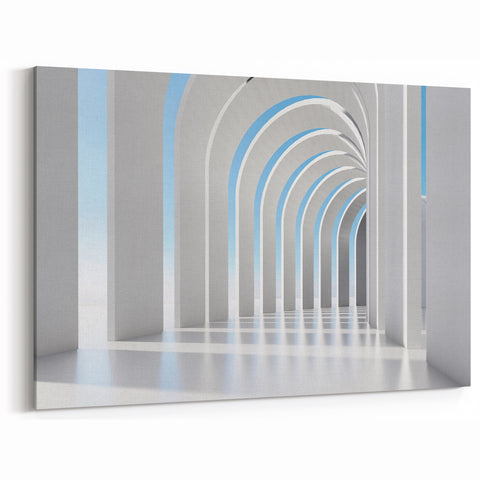 Minimalist Interior Art - Serene White Arches with Sky Blue Accents