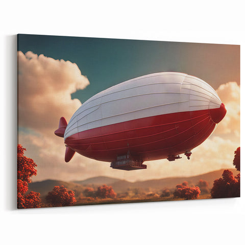 Vibrant Airship Canvas Art | Retro Dirigible Wall Decor Print