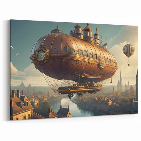 Elegant Airship Canvas Print | Vintage Steampunk Dirigible Wall Art