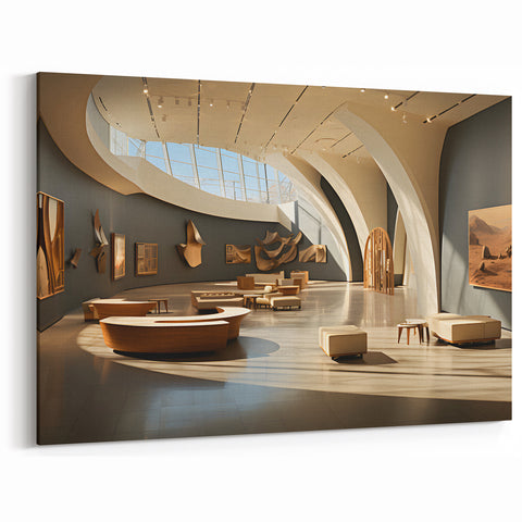 Modern Art Museum Interior - Curved Design Canvas & Framed Wall Art