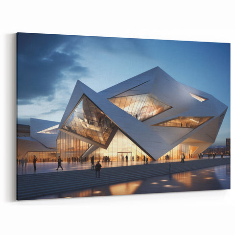Futuristic Museum Architecture - Evening Light Canvas & Framed Art