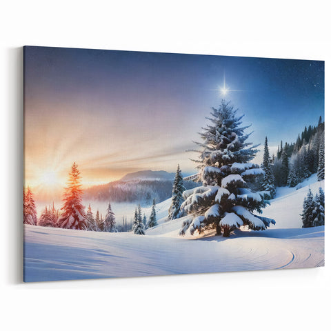 Majestic Snowy Tree Wall Art - Tranquil Winter Landscape Canvas Print