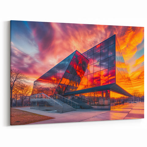 Stunning Museum Architecture Art - Sunset Blaze Canvas Print