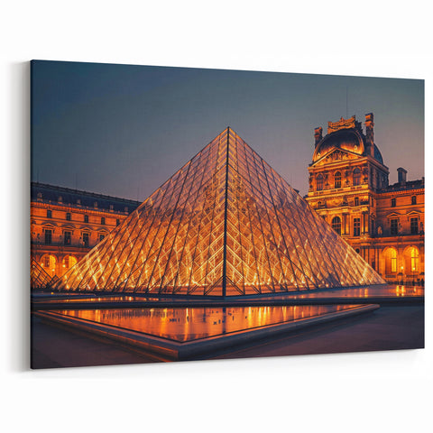 Iconic Louvre Pyramid at Night - Illuminated Architecture Art Print