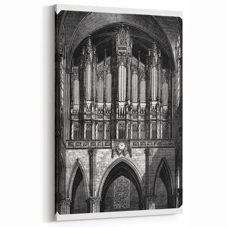 Gothic Cathedral Pipe Organ Art - Black & White Historic Print