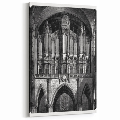 Gothic Cathedral Pipe Organ Art - Black & White Historic Print