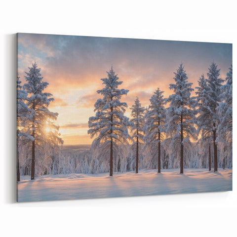 Snowy Forest Sunrise - Tree Wall Art & Winter Wonderland Canvas Prints