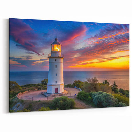 Vivid Sunset Lighthouse Art - Vibrant Coastal Canvas Print Decor
