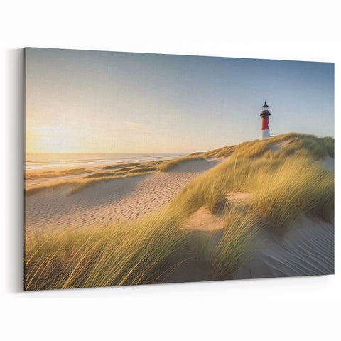 Serene Coastal Dunes Lighthouse Art - Peaceful Sunset Canvas Print