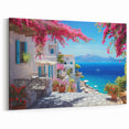 Mediterranean Coastal House Wall Art - Vibrant Sea View Canvas Print