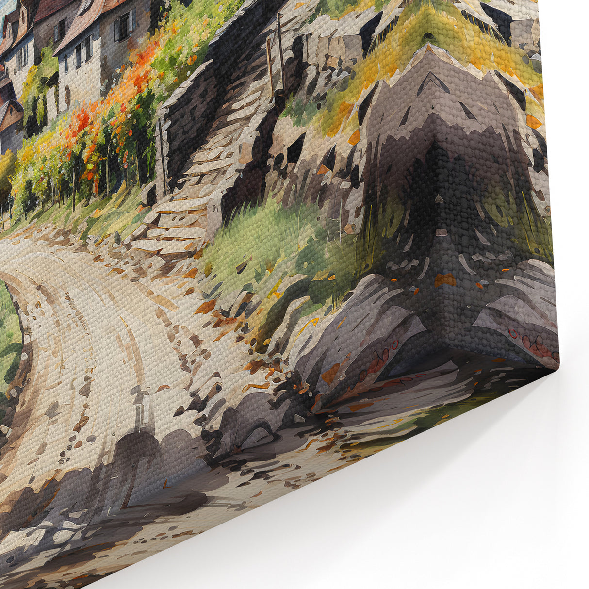 Charming Countryside Village Wall Art - Scenic Landscape Canvas Print